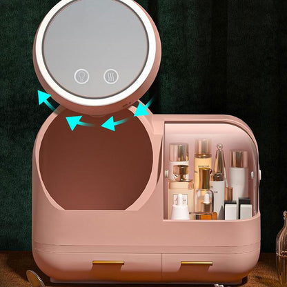 Antalya Cosmetics Storage Organizer Large with LED Lighted Mirror Pink