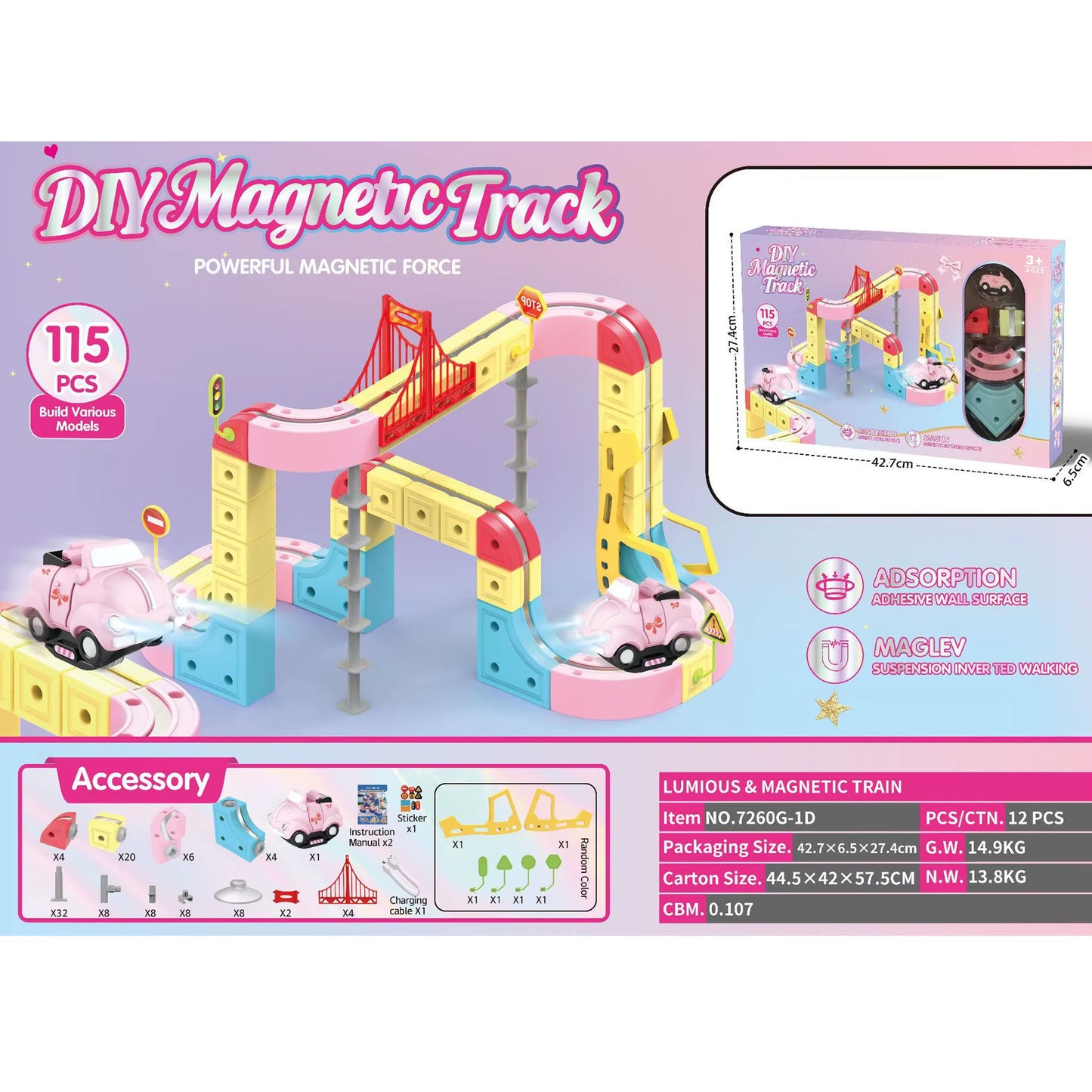 DIY 115 Piece Magnetic Track Toy Multicoloured