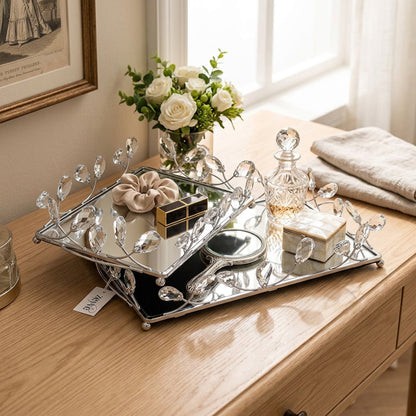 2 Piece Rectangular Mirror Tray Set Silver