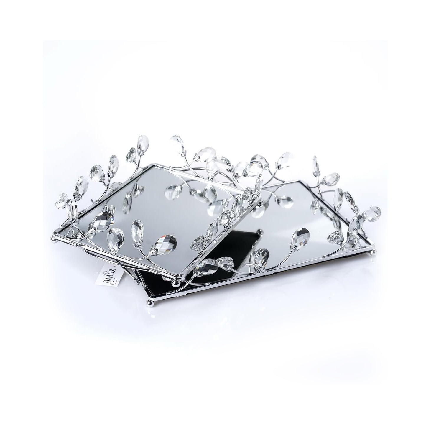 2 Piece Rectangular Mirror Tray Set Silver