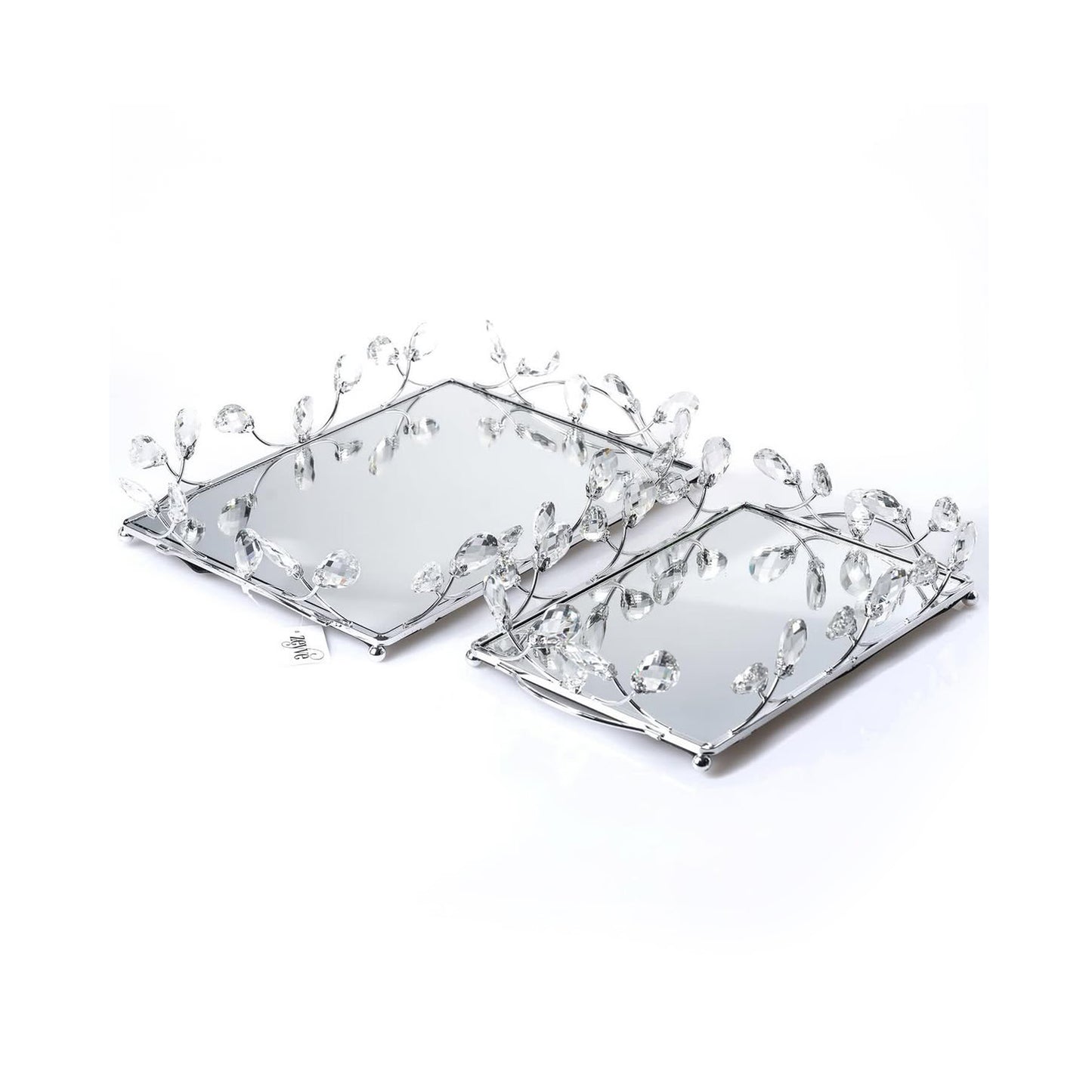 2 Piece Rectangular Mirror Tray Set Silver