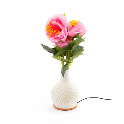 Vase with Pink Flowers & LED Lights White