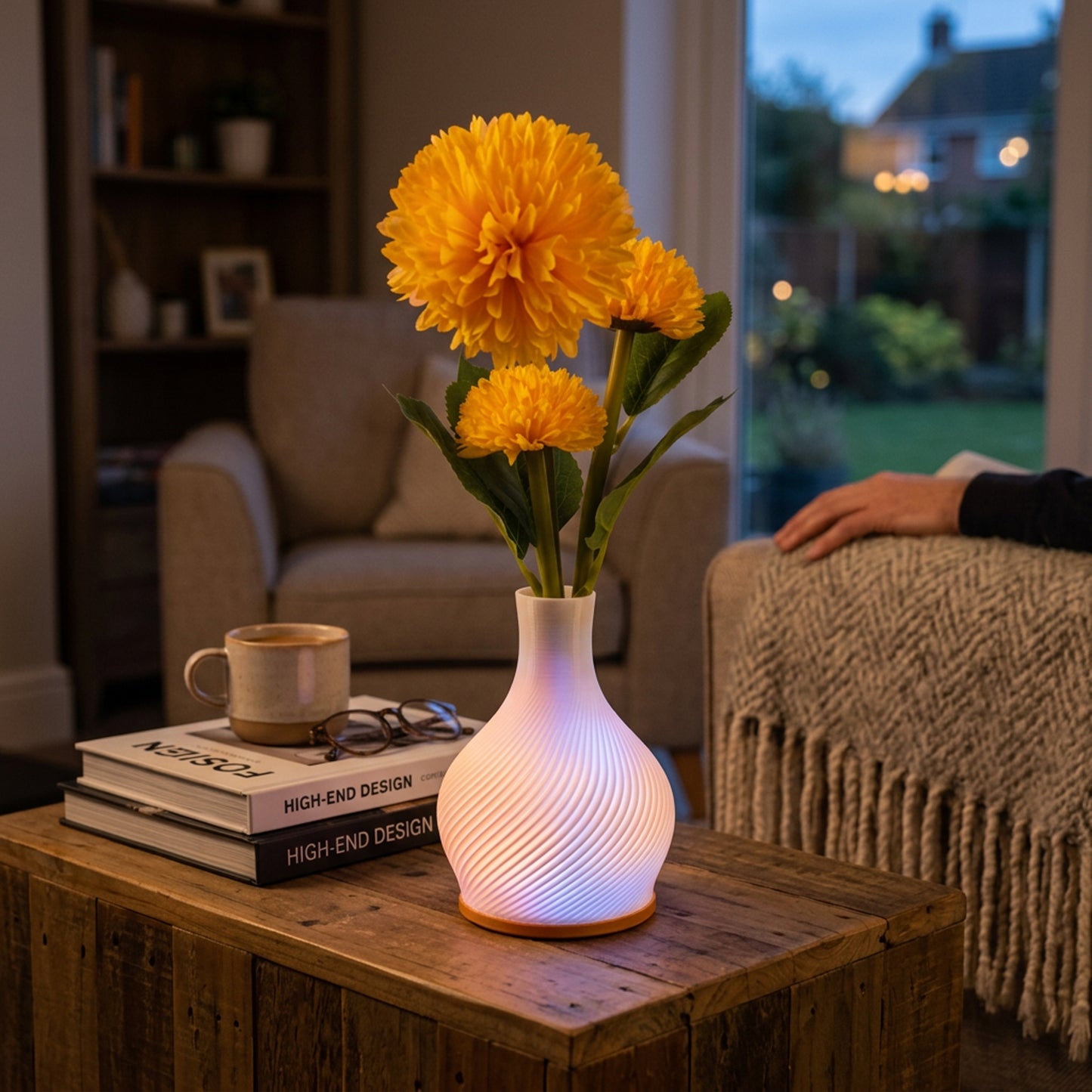 Vase with Yellow Flowers & LED Lights White