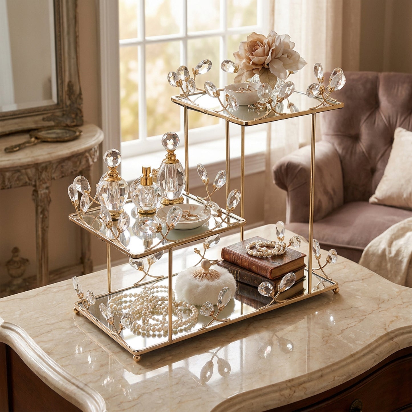 3 Tier Mirror Stand Gold