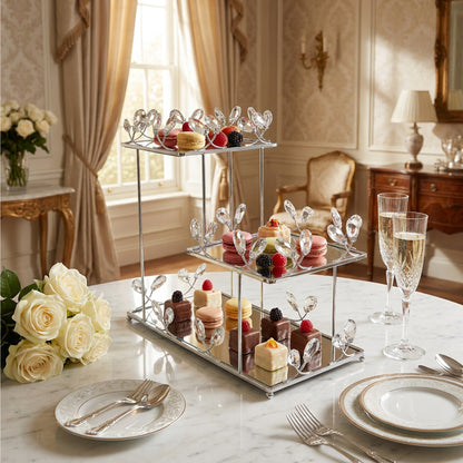 3 Tier Mirror Dessert Stand Silver