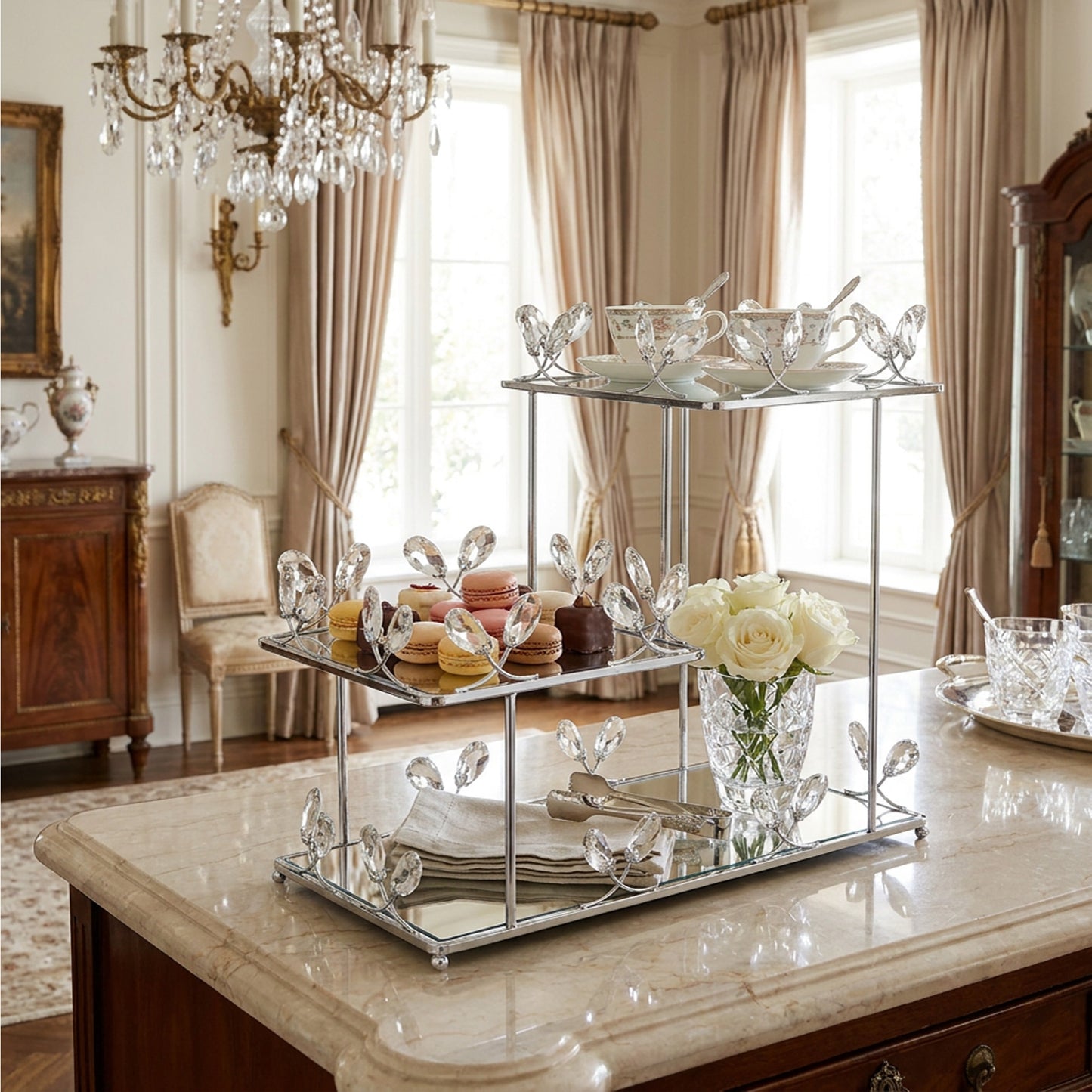 3 Tier Mirror Dessert Stand Silver