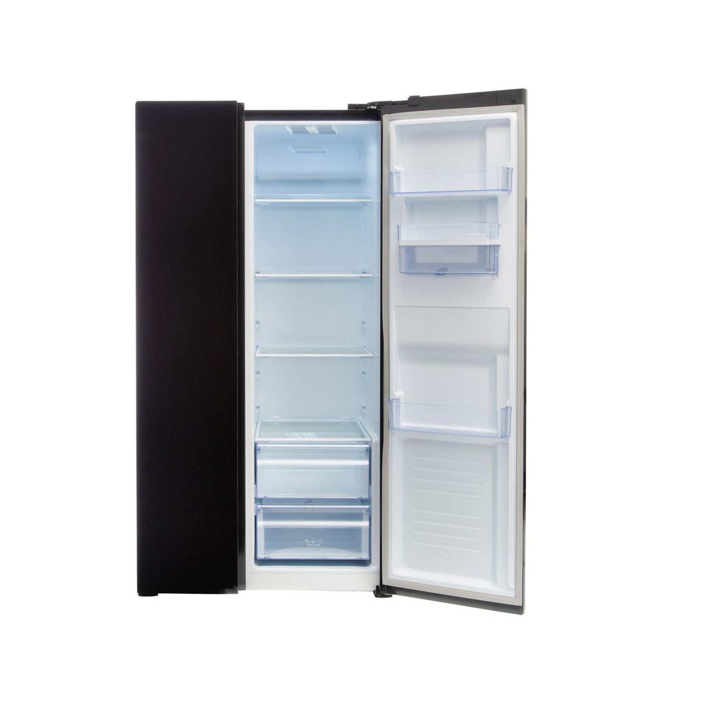 Defy 496Lt Black Glass Side by Side Fridge Black