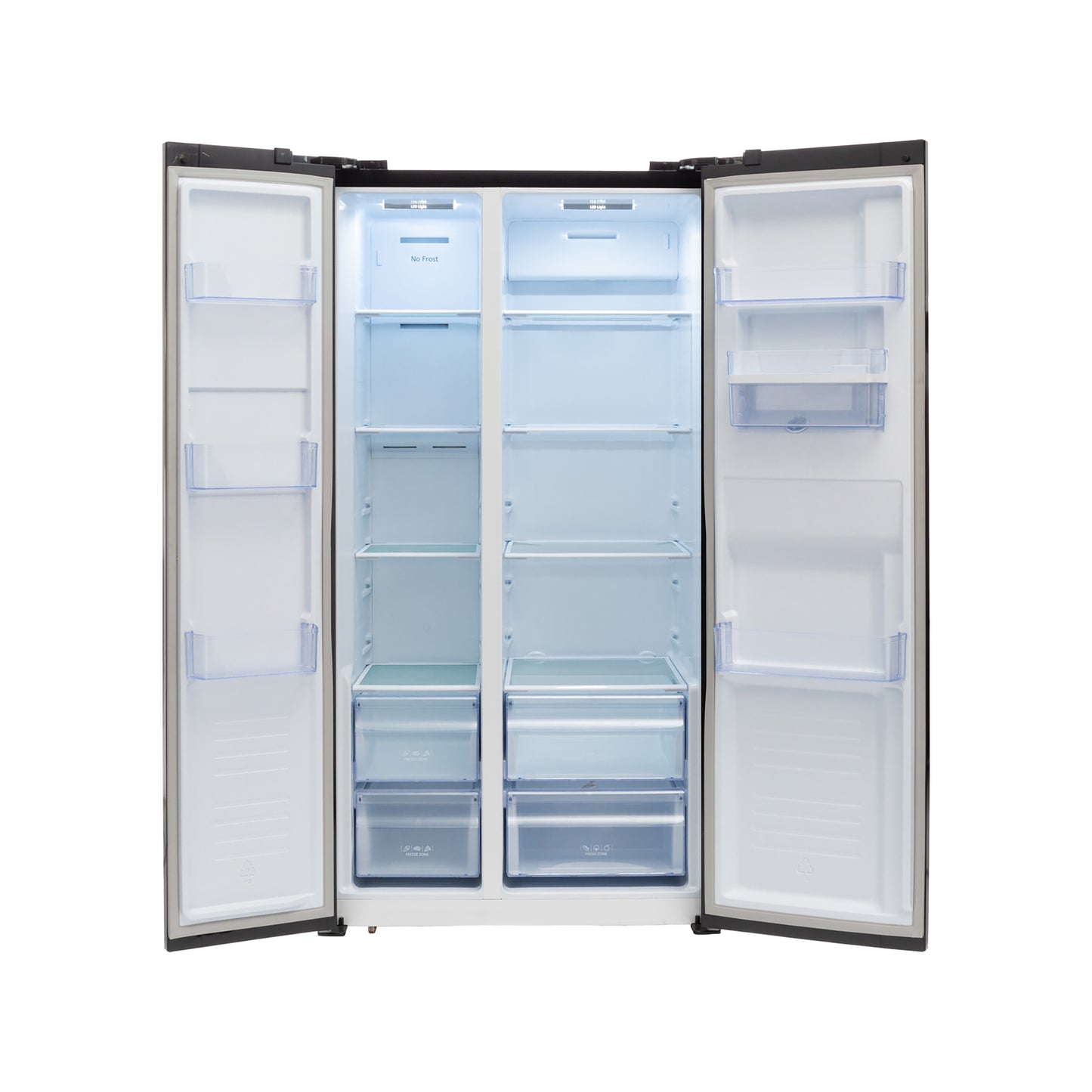 Defy 496Lt Black Glass Side by Side Fridge Black