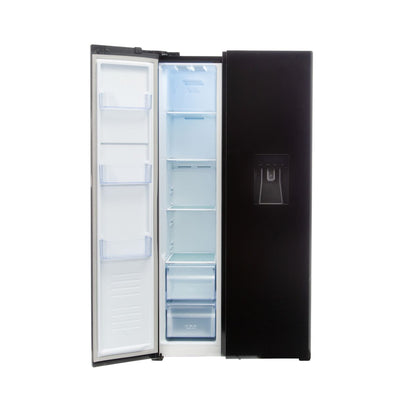 Defy 496Lt Black Glass Side by Side Fridge Black