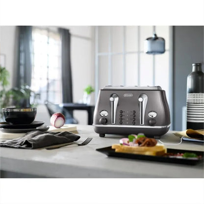 Delonghi 4 Slice Icona Metallics Toaster Grey