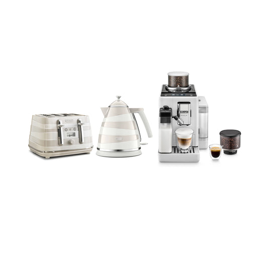 De'Longhi Rivelia Automatic Espresso Machine And De'Longhi Avvolta Class toaster and kettle set