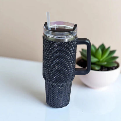 1.2Lt Glitter Studded Tumbler With Lid & Straw Black