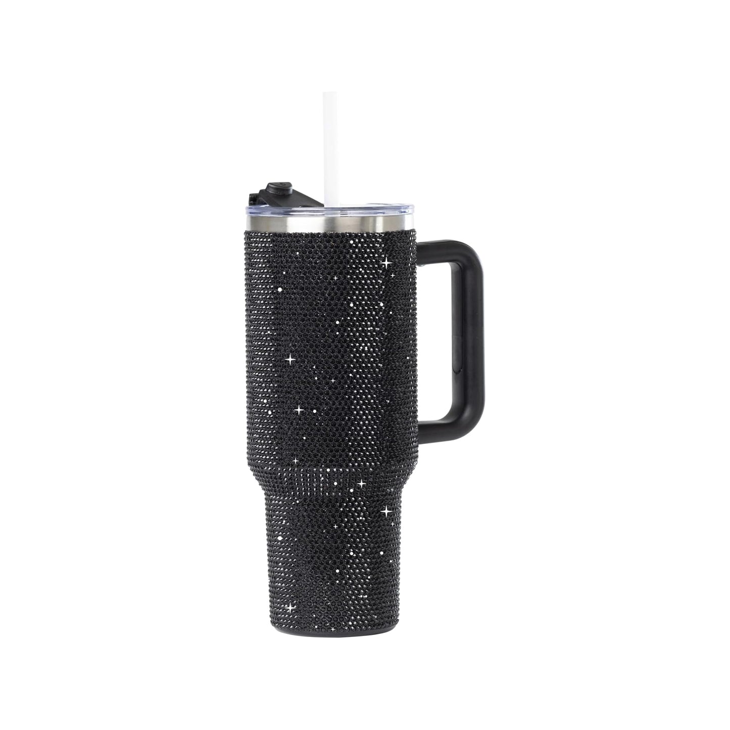 1.2Lt Glitter Studded Tumbler With Lid & Straw Black