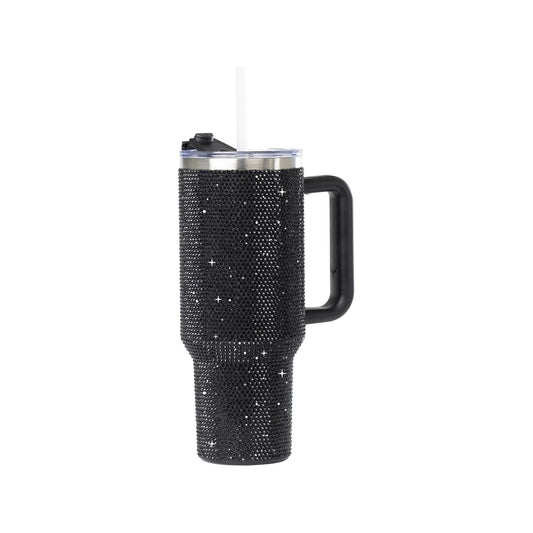 1.2Lt Glitter Studded Tumbler With Lid & Straw Black