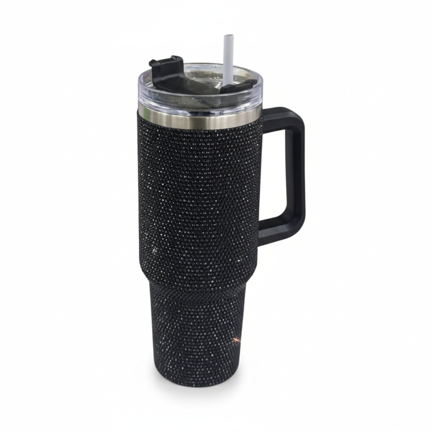 1.2Lt Glitter Studded Tumbler With Lid & Straw Black