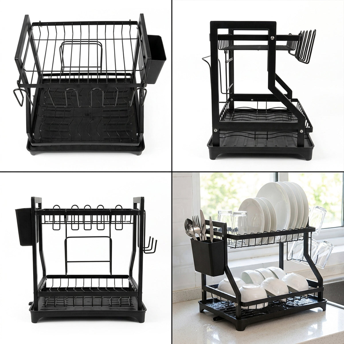 2 Tier Dish Rack Black