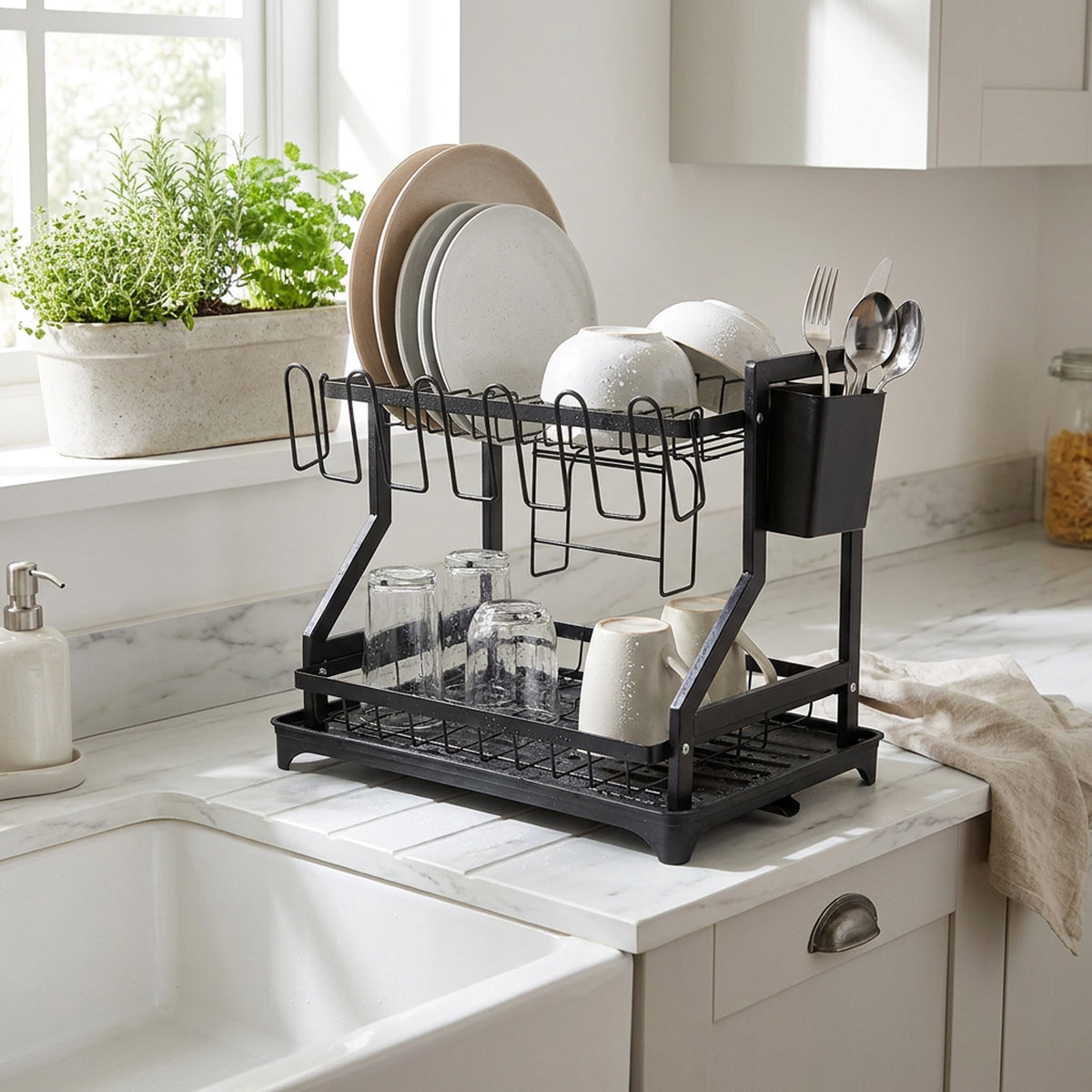 2 Tier Dish Rack Black