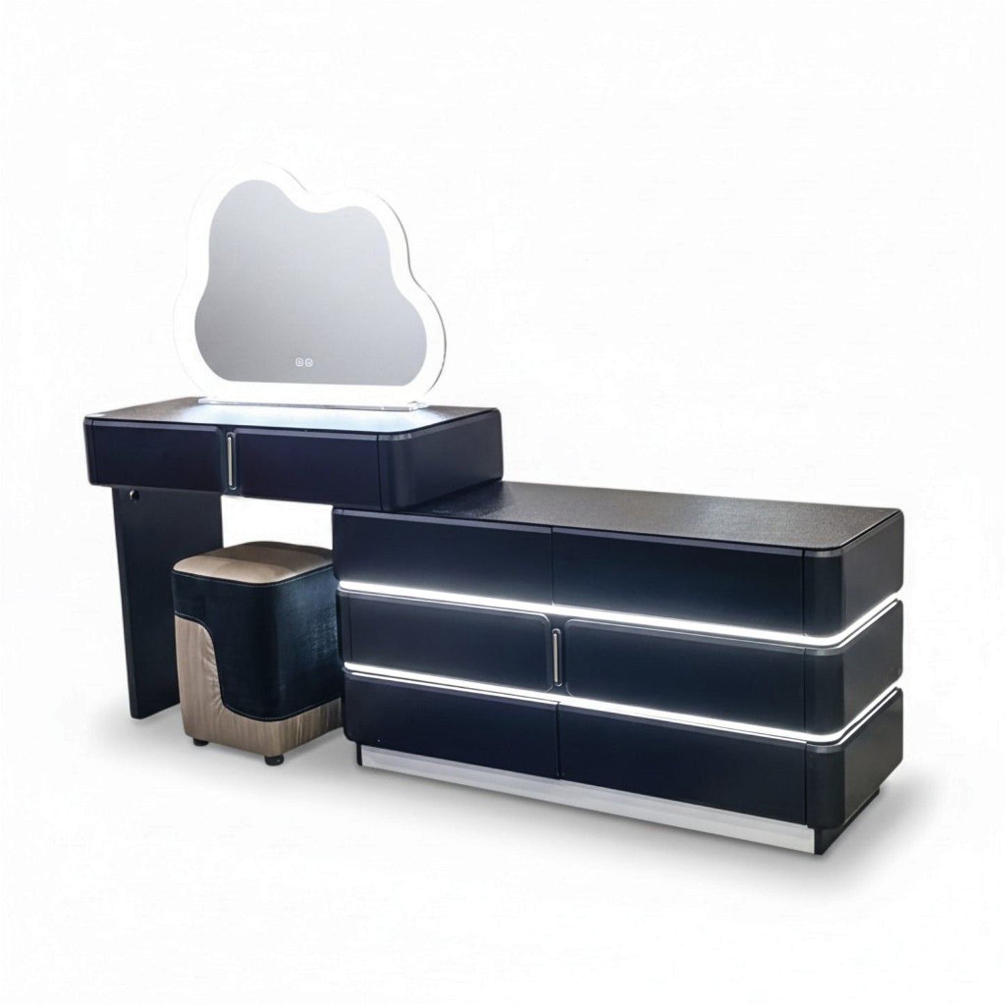 LED Dressing Table with Cloud Shaped Mirror & Stool Black