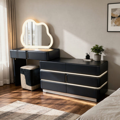 LED Dressing Table with Cloud Shaped Mirror & Stool Black
