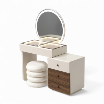 Dressing Table With Round LED Mirror And Plush Stool 9894