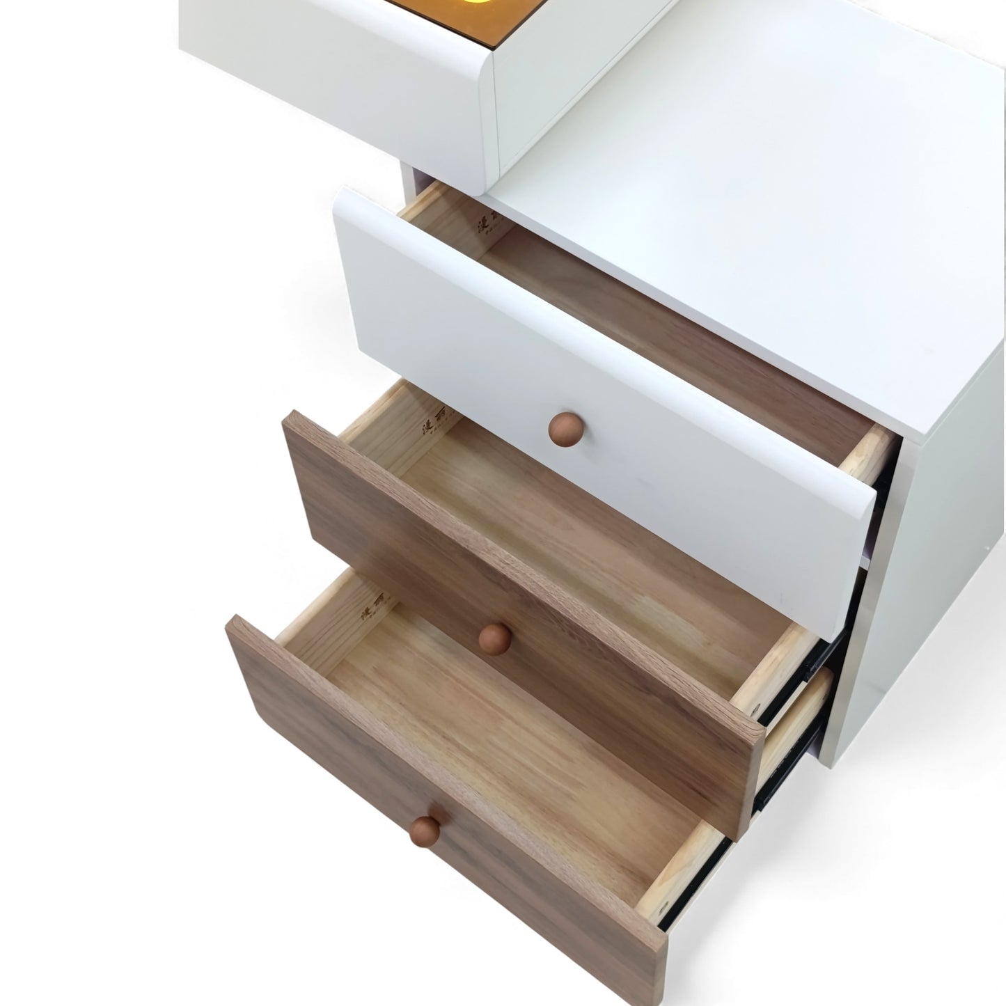 Dressing Table With Round LED Mirror And Plush Stool 9894