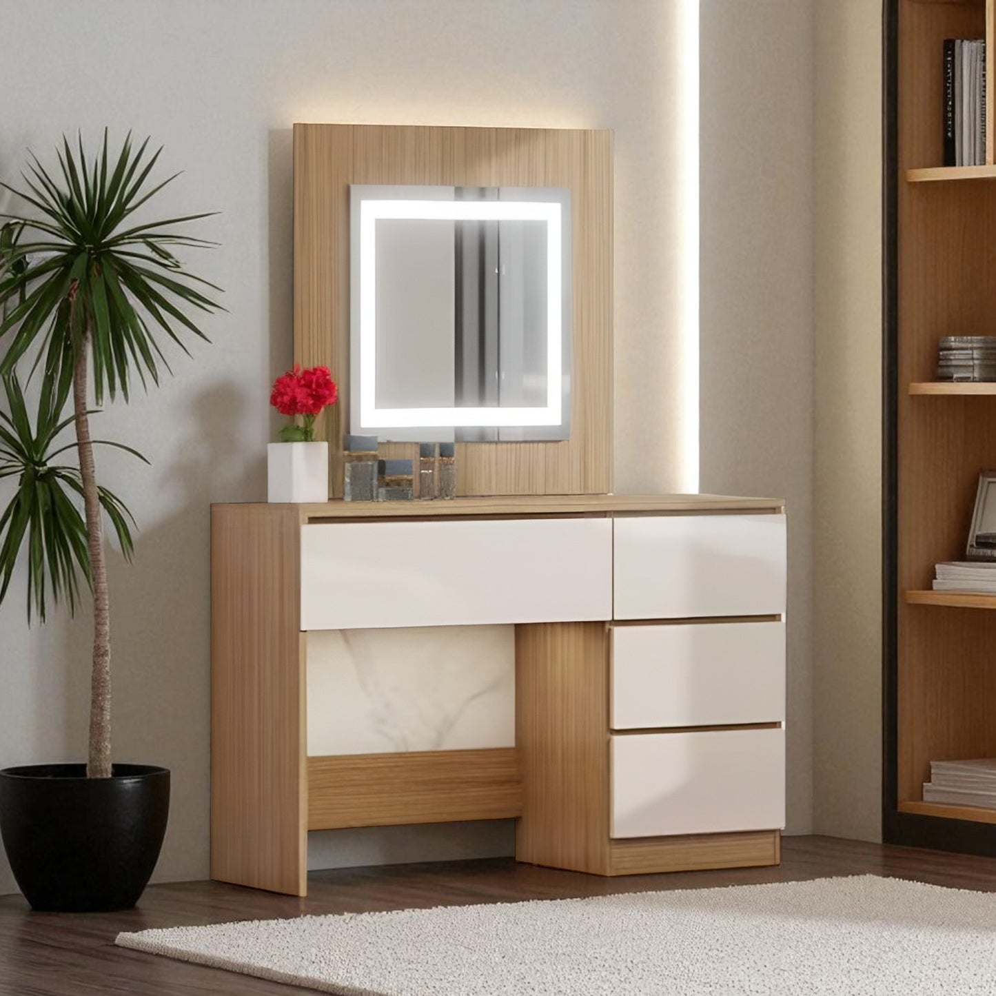 Exotic Designs Dressing Table With Built-in LED Lights Brown