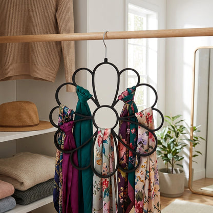 Velvet Covered Flower Design Scarf & Accessory Hanger Black