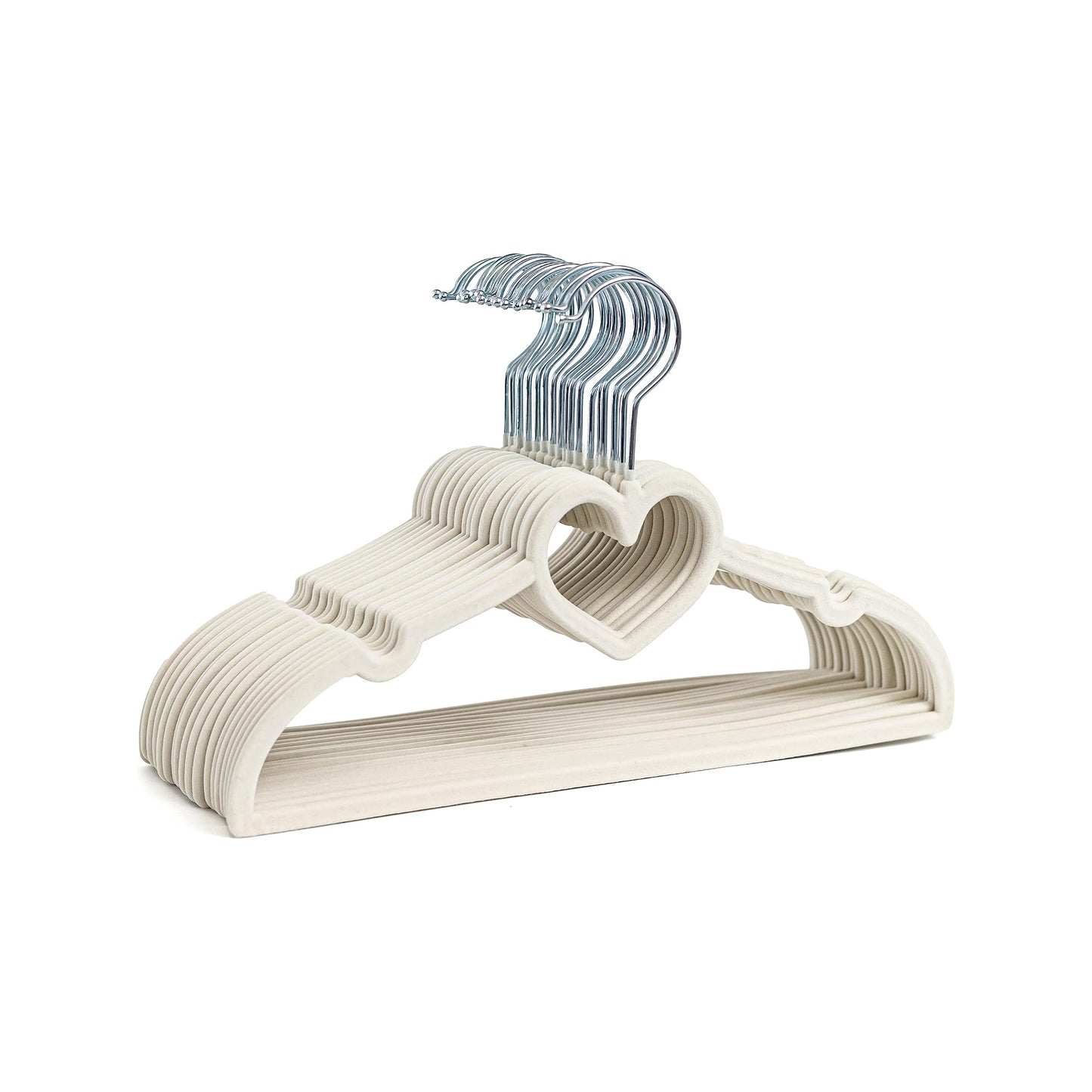 10 Piece Kids Velvet Hanger with Chrome Hooks Set Cream