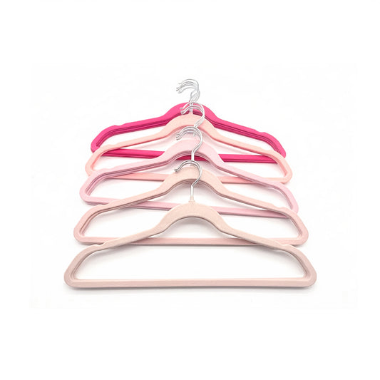 10 Piece Velvet Hanger with Chrome Hooks Set Pink