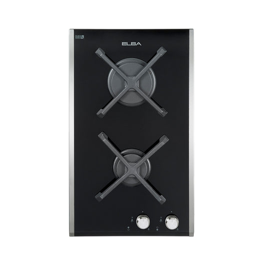 Elba 30cm 2 Burner Gas on Glass Hob Black