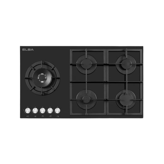 Elba 90cm 5 Burner Gas on Glass Hob Black