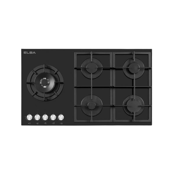 Elba 90cm 5 Burner Gas on Glass Hob Black The Culinarium