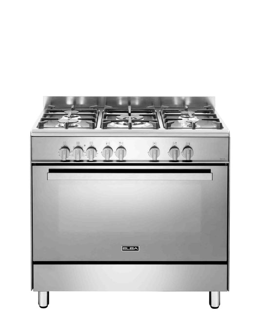 Elba Classic 90cm 5 Burner Gas Cooker With Electric Oven - Silver