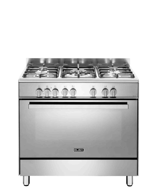 Elba Classic 90cm 5 Burner Gas Cooker With Gas Oven - Silver