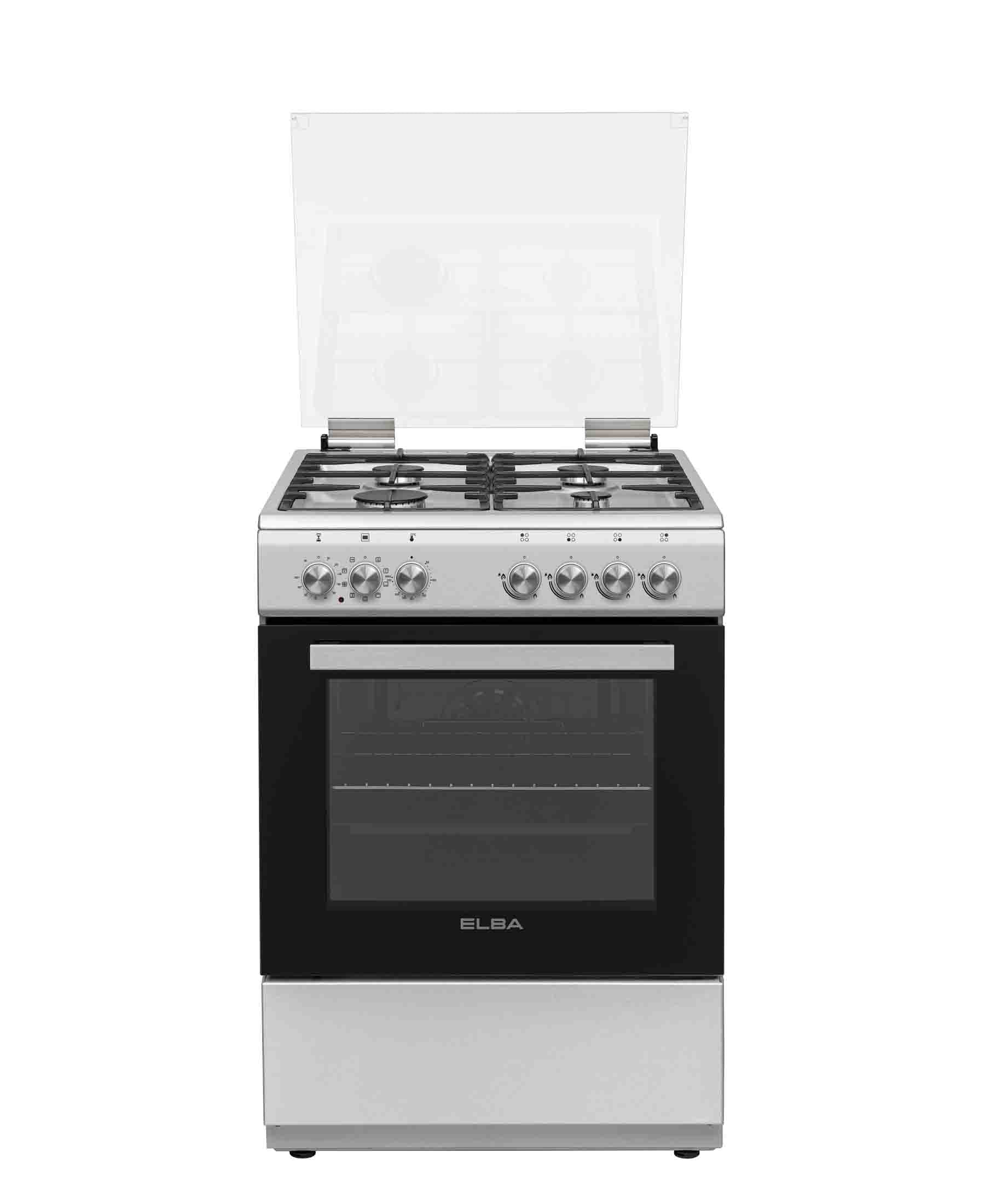 Elba Essential 60cm 4 Burner Gas Stove With Electric Oven - Silver