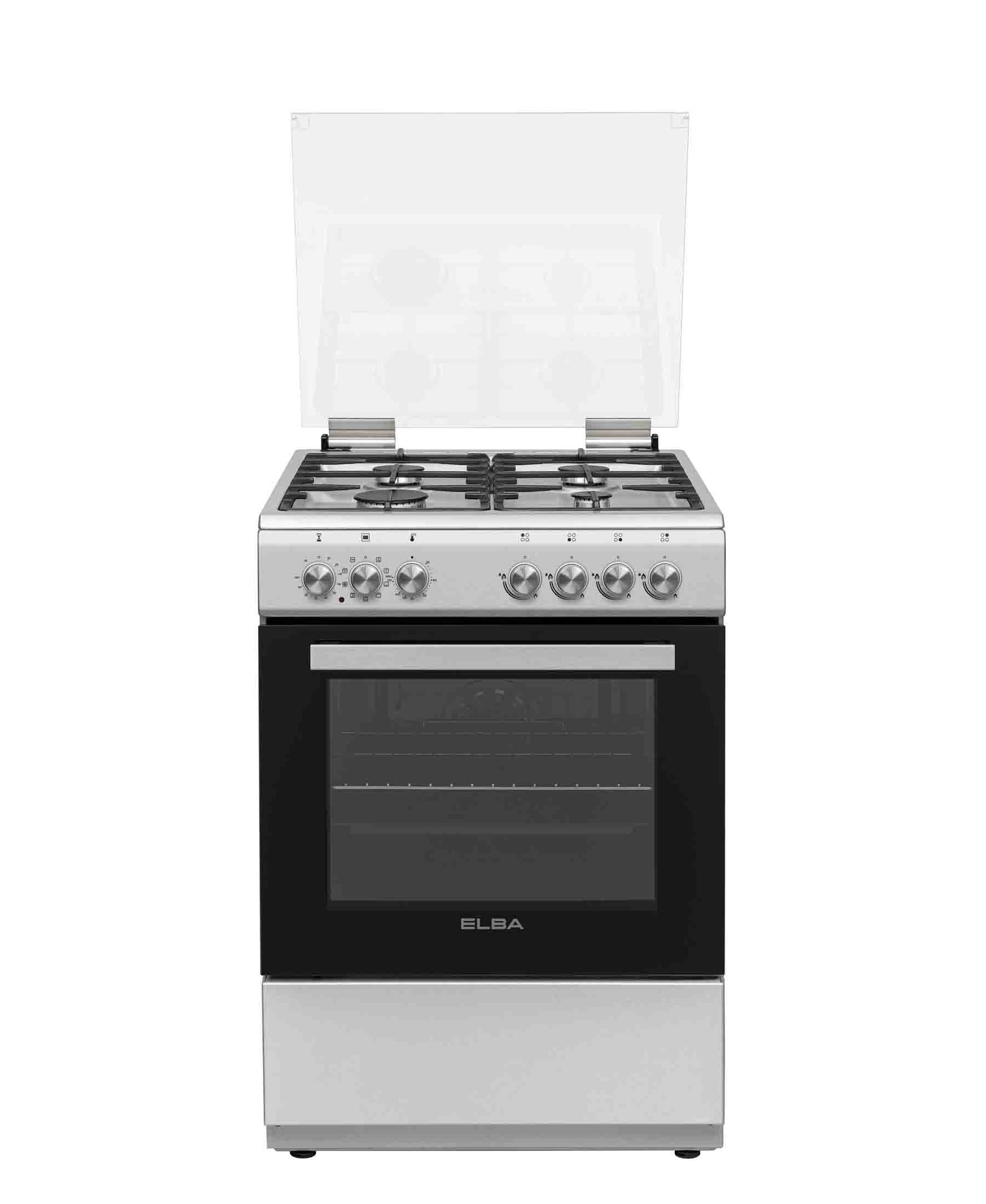 Elba Essential 60cm 4 Burner Gas Stove With Electric Oven Silver