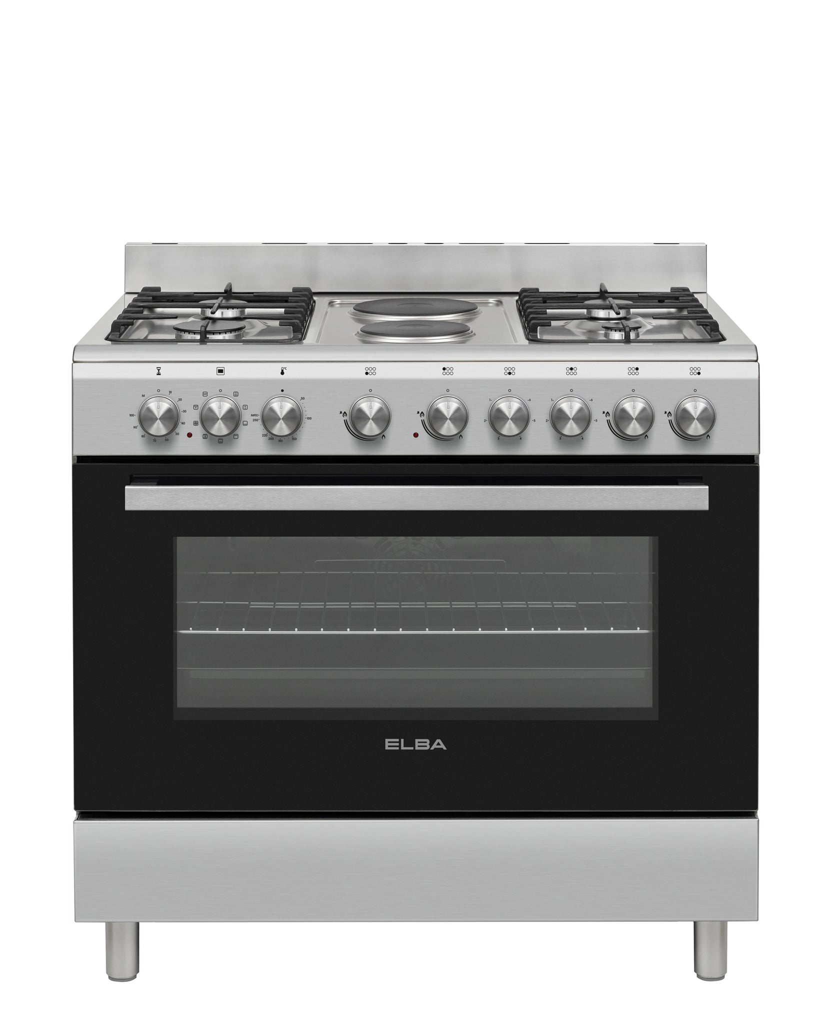 Essentials Oven Elba Essential 90cm 4 Burner Gas/Electric Stove & Oven - Silver – The ...