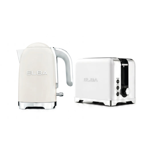 Elba Lusso Kettle & 2 Slice Toaster Set Cream & White
