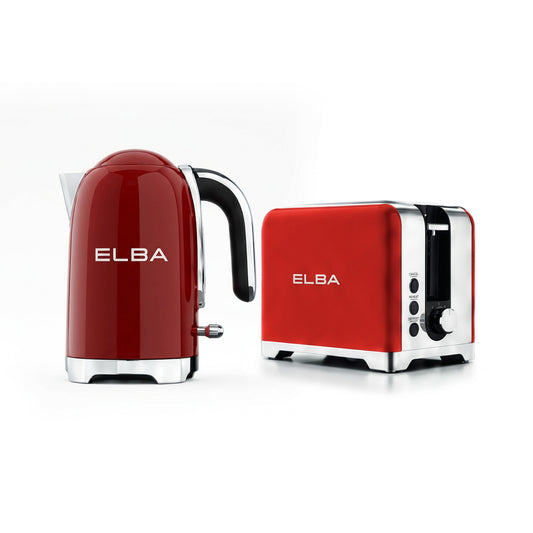Elba Lusso Kettle & 2 Slice Toaster Set Red