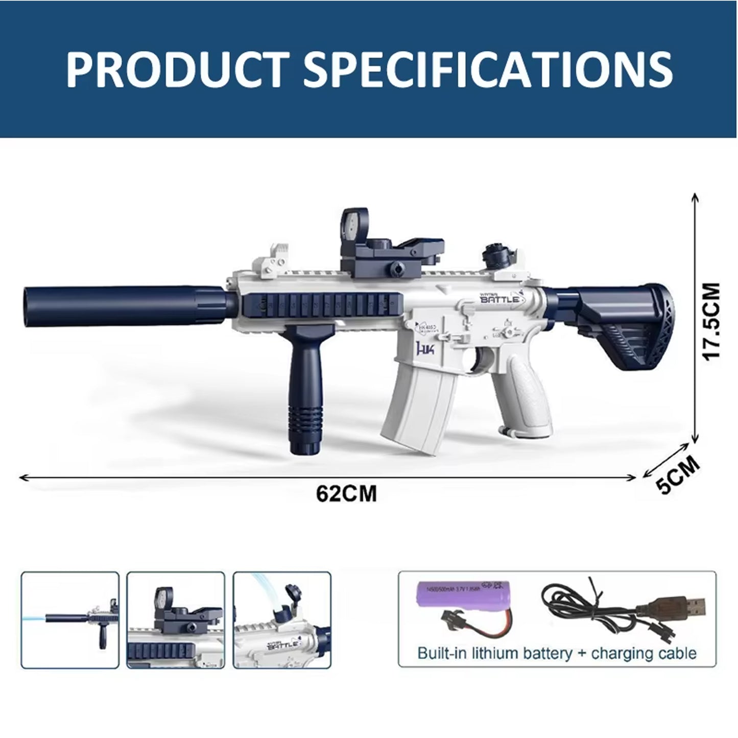 Electric Long Range Water Gun Blue & White
