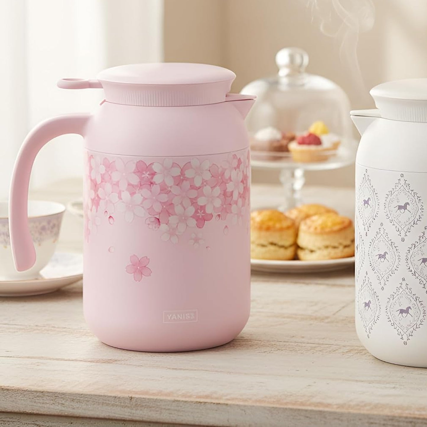 1.2Lt 5D Floral Print Kettle Design Flask Pink