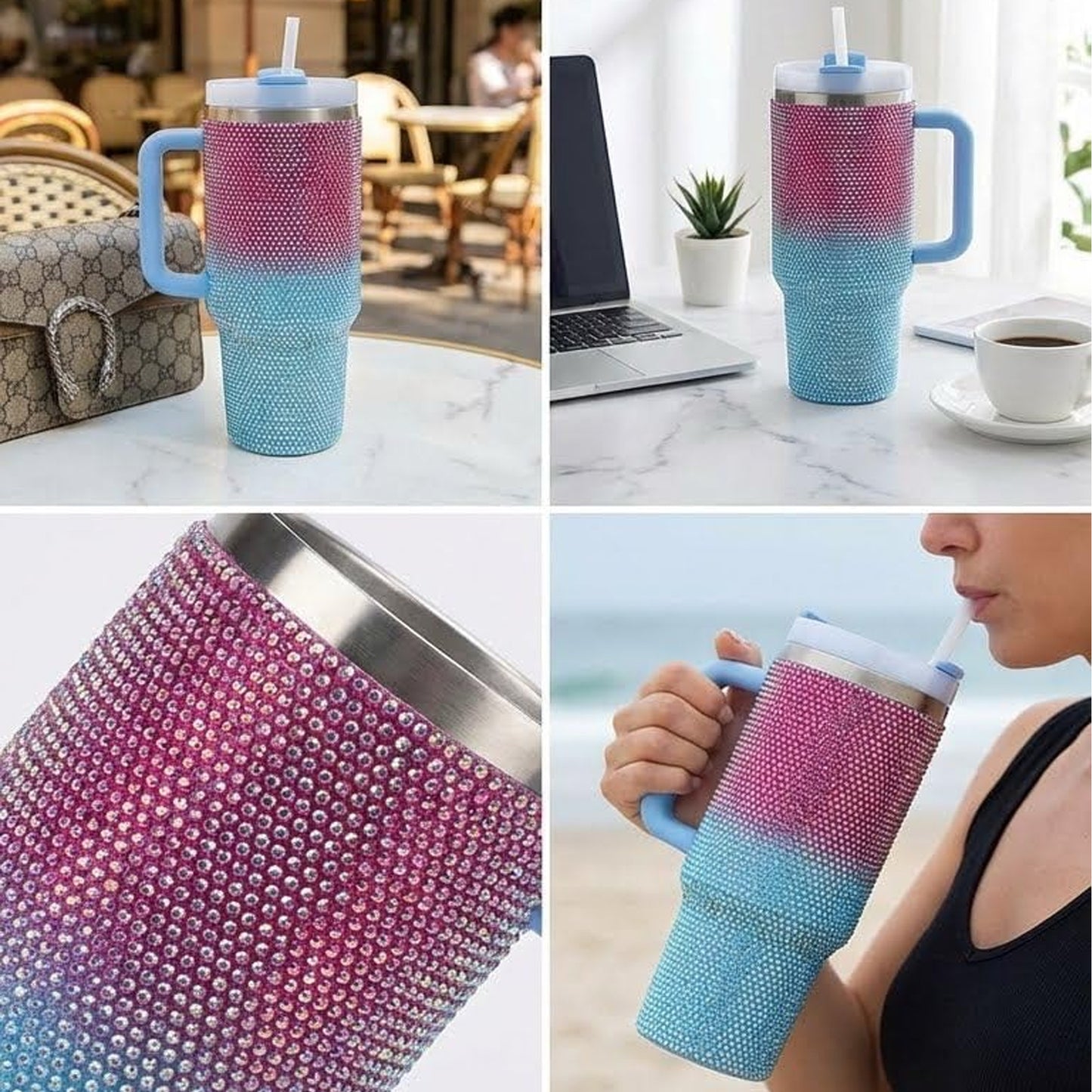 1.2Lt Ombre Glitter Flask Blue & Pink