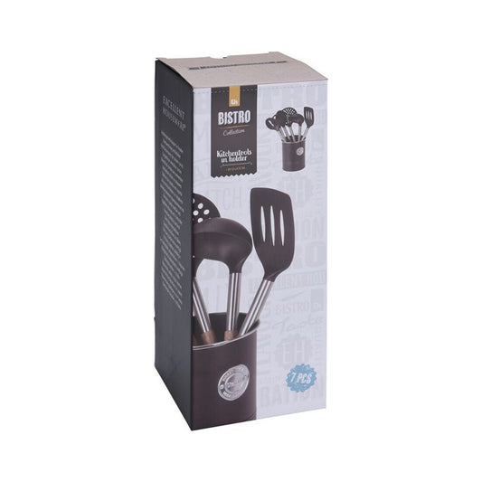 Excellent Houseware 7 Piece Bistro Kitchen Utensil Set Matte Black