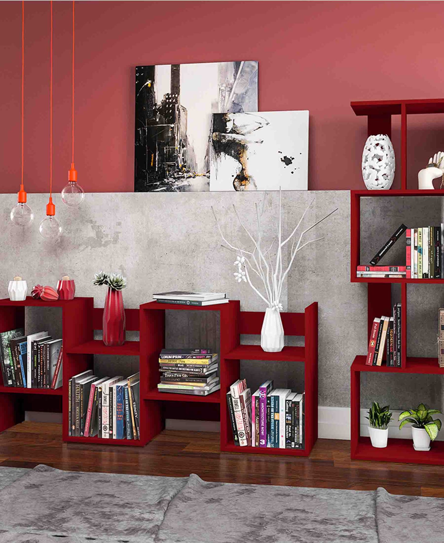 Exotic Designs 4 Tier Bookshelf - Red