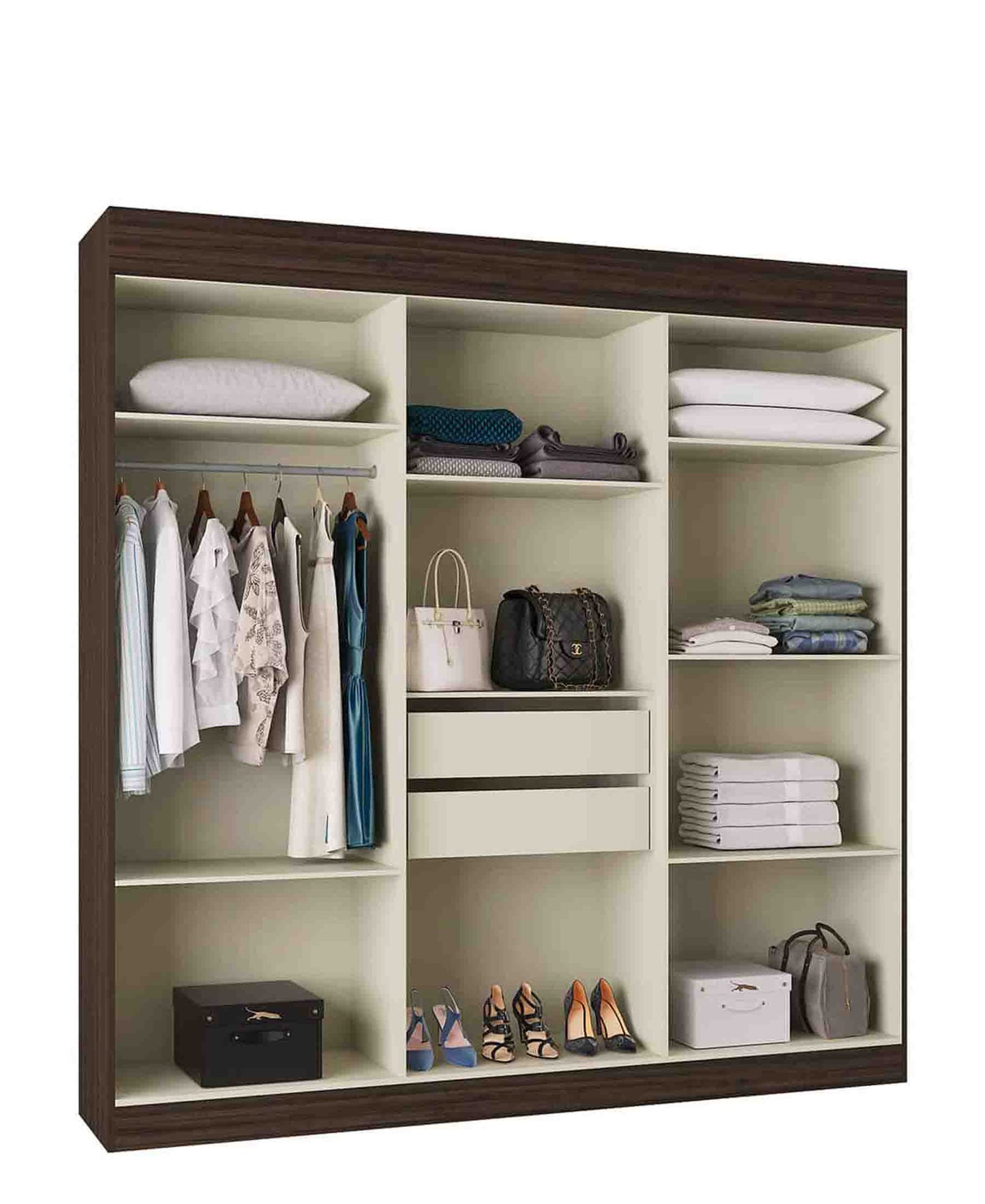 Exotic Designs 6 Door Wardrobe With Mirror - Chocolate & Chestnut