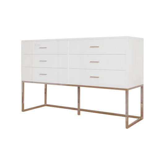 Exotic Designs 6 Drawer Chest Of Drawers White With Rose Gold