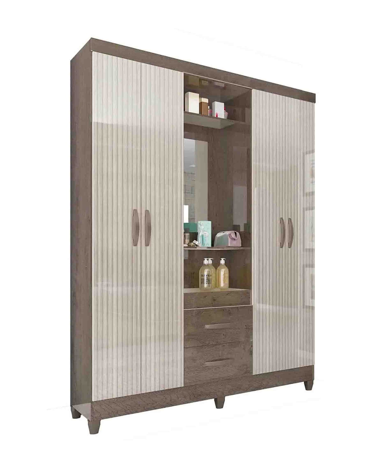 Exotic Designs Capelinha 4 Door Wardrobe - Coffee & Carvalho