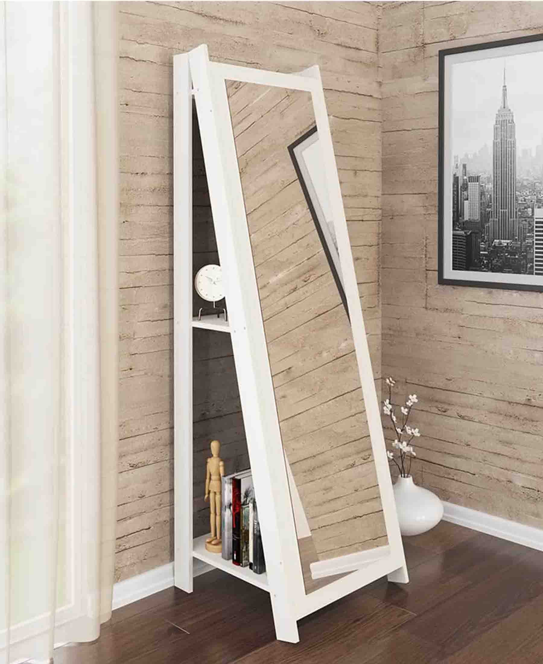 Exotic Designs Freestanding Mirror With Shelves - White