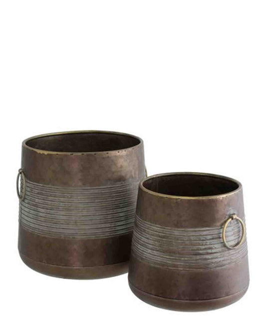 Urban Decor 2 Piece Metal Handles Pot Planter Set  - Brown