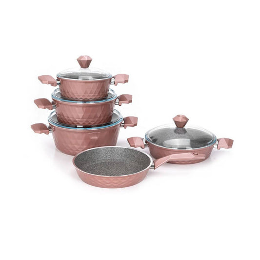 Falez 9 Piece Diamond Body Cookware Set Rose Gold